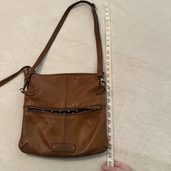 Lucky Brand Crossbody Caramel Tan Leather Foldover Shoulder Bag Messenger Purse - Picture 11 of 13